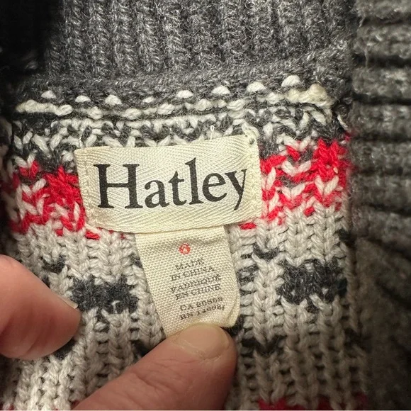 Hatley Sweater Buttoned Festive Red/White/Grey Size 6 - Picture 5 of 16